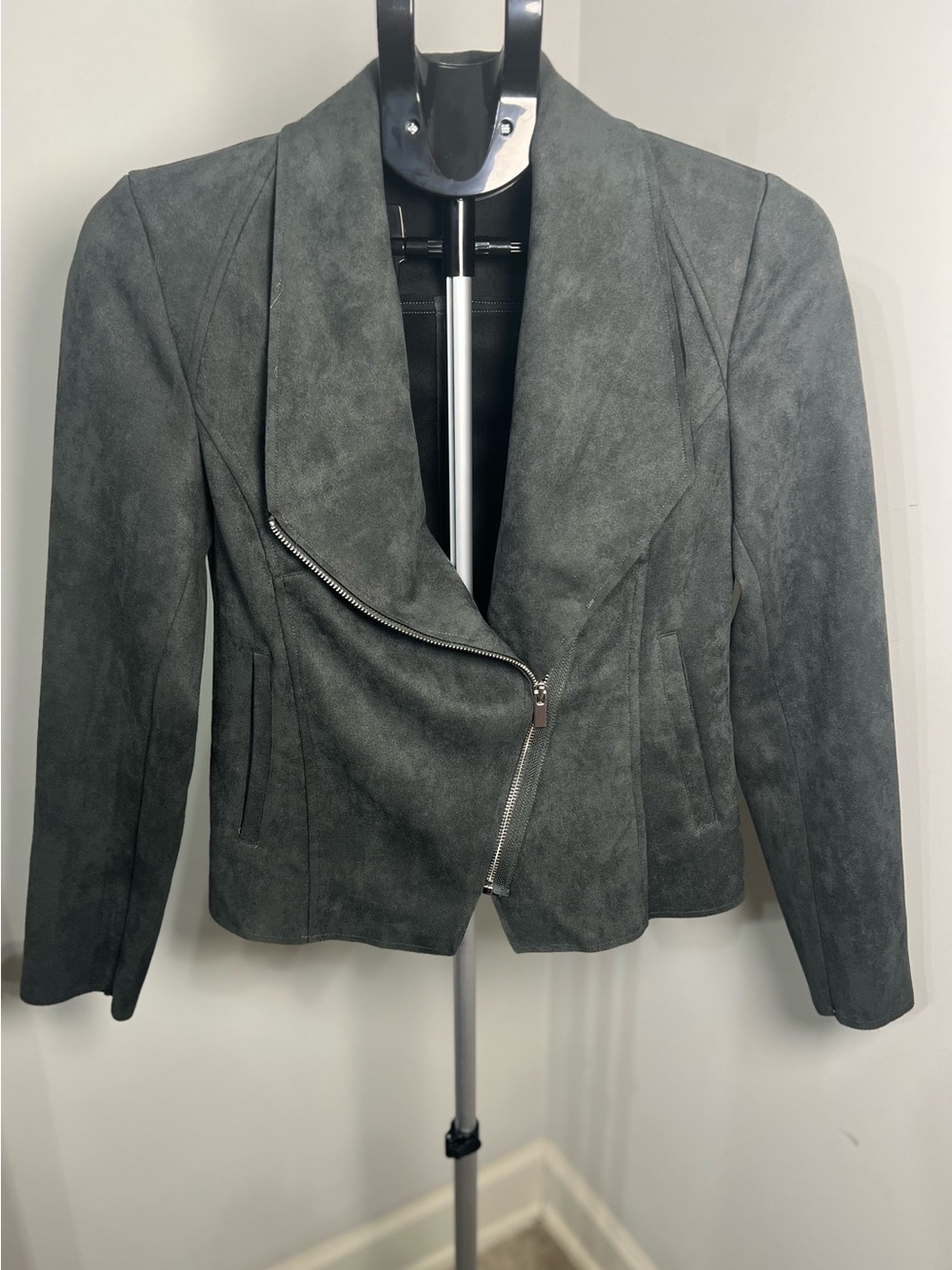 Tahari Grey Suede Moto Jacket - Women